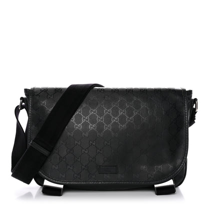 Gucci Imprime Monogram Medium Double Buckle Flap Messenger Bag Black 1 of 14