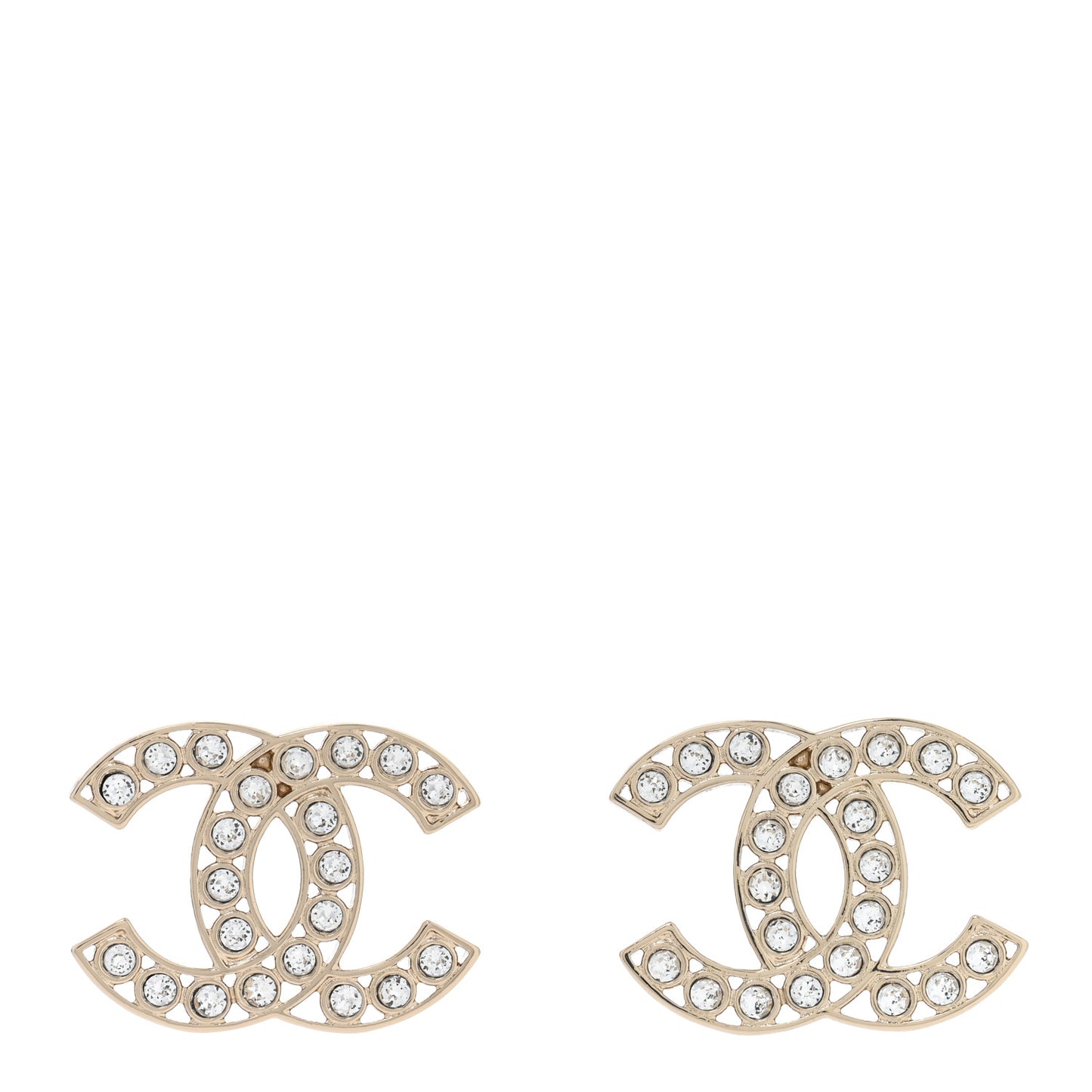 Metal Crystal Large CC Earrings Light Gold