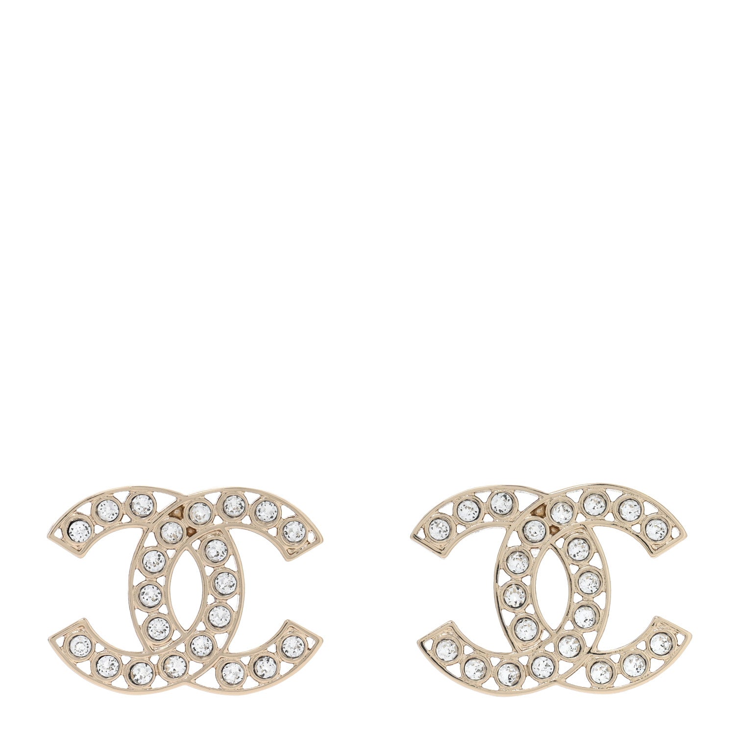 Chanel Metal Crystal Large CC Earrings Light Gold 1 of 4