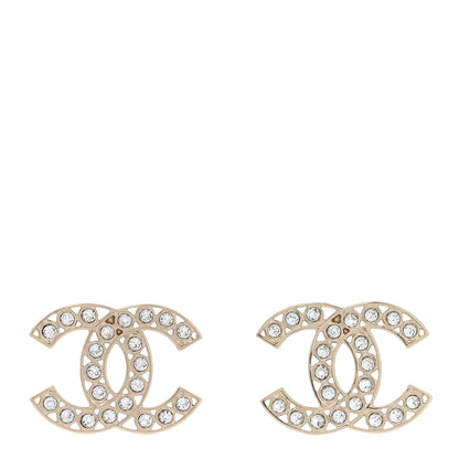 Chanel Metal Crystal Large CC Earrings Light Gold 1 of 4