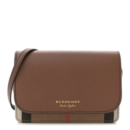 Burberry Grained Calfskin House Check Tartan Mix Hampshire Wallet On Chain Tan 1 of 12