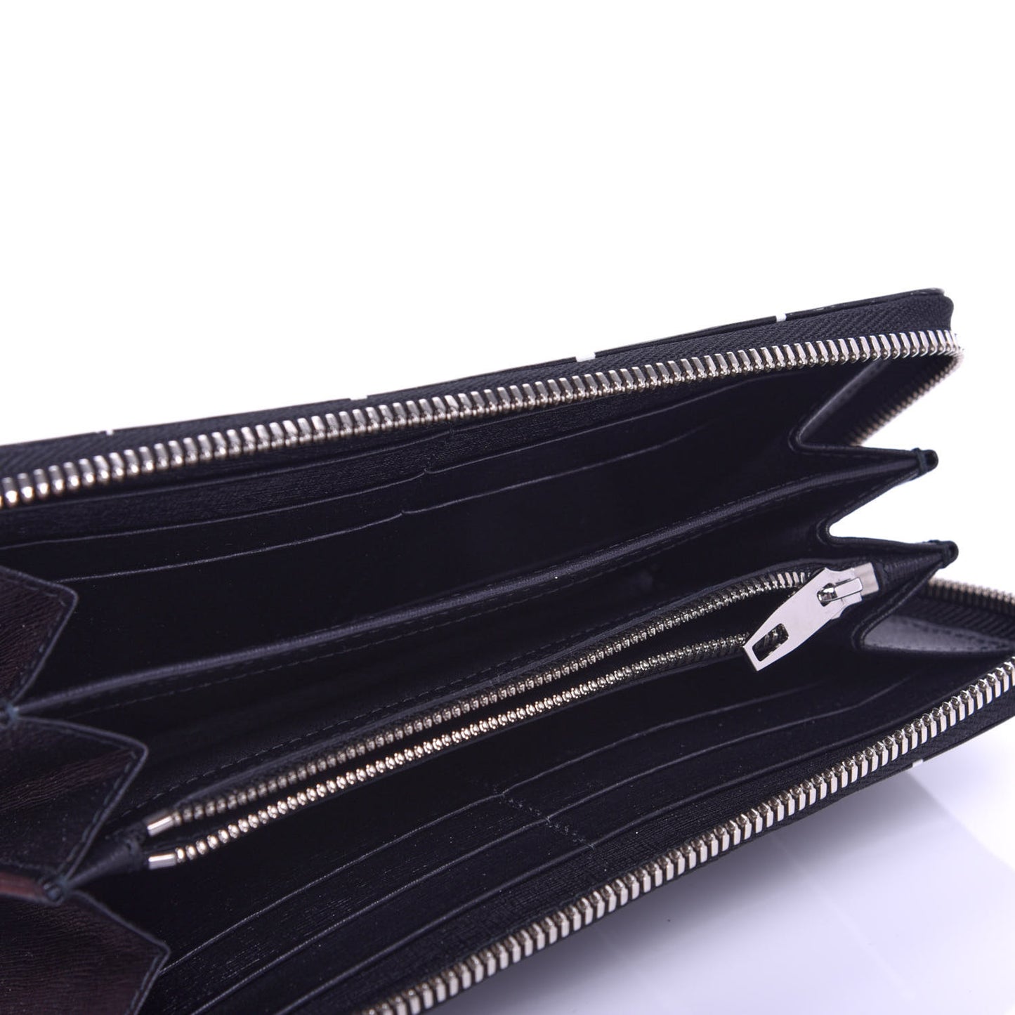 Saffiano Square Check Continental Zip Around Wallet Black White