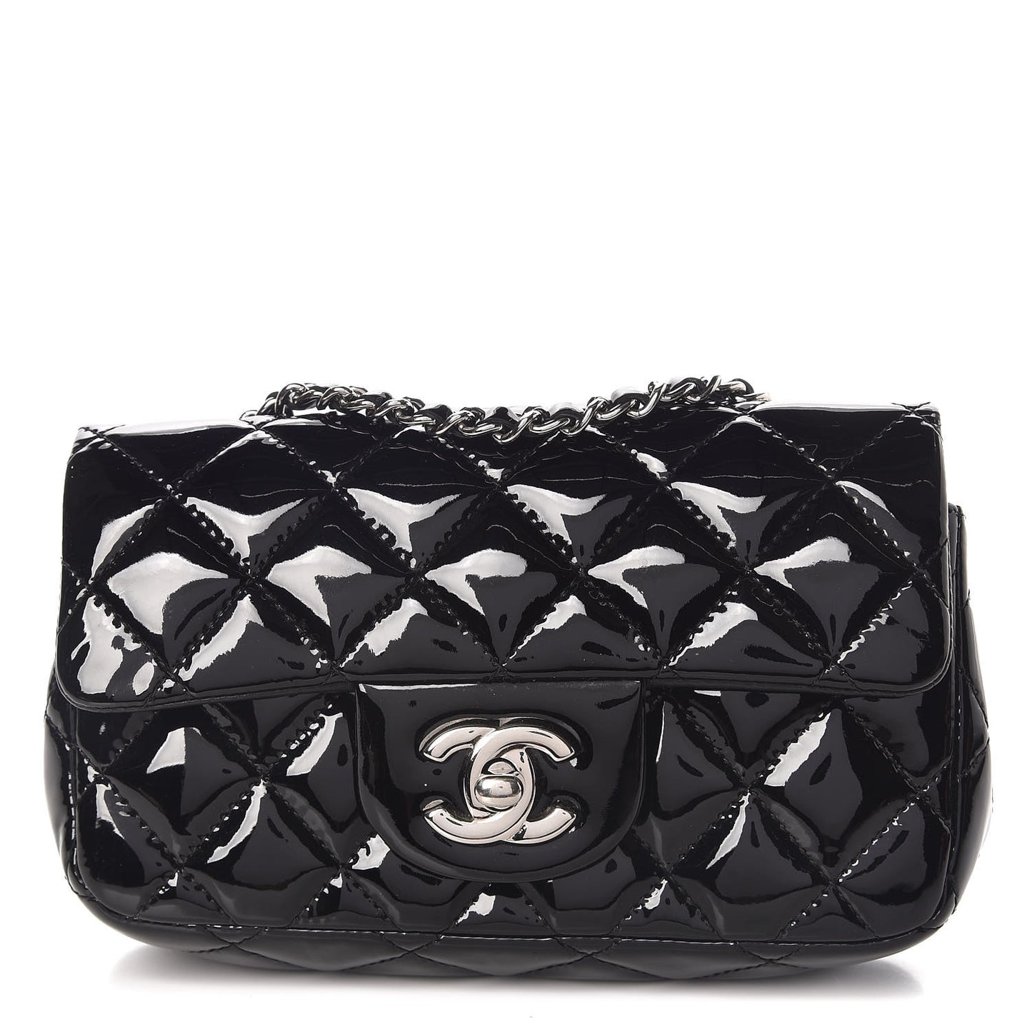Patent Calfskin Quilted Extra Mini Rectangular Flap Black