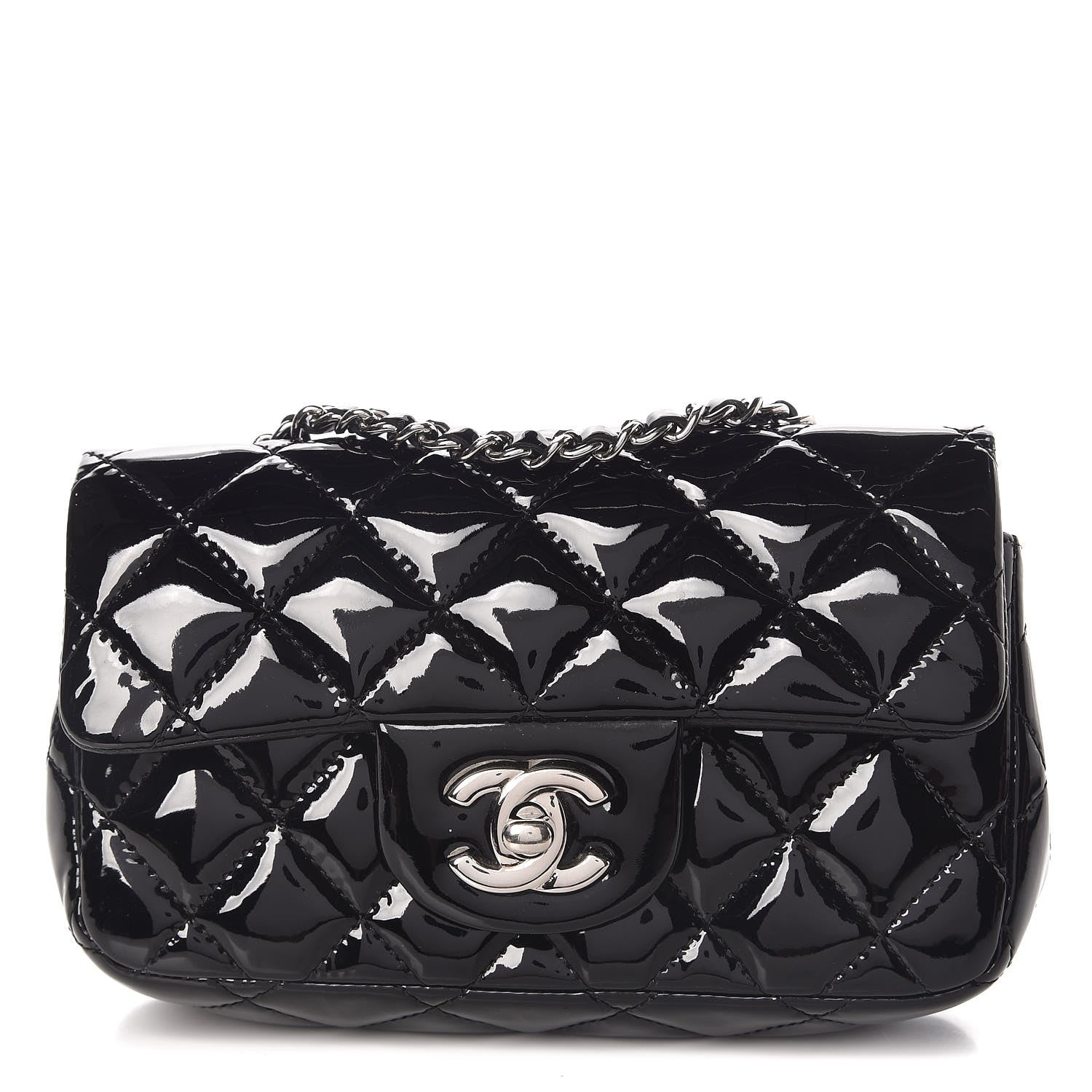 Chanel Patent Calfskin Quilted Extra Mini Rectangular Flap Black 1 of 9