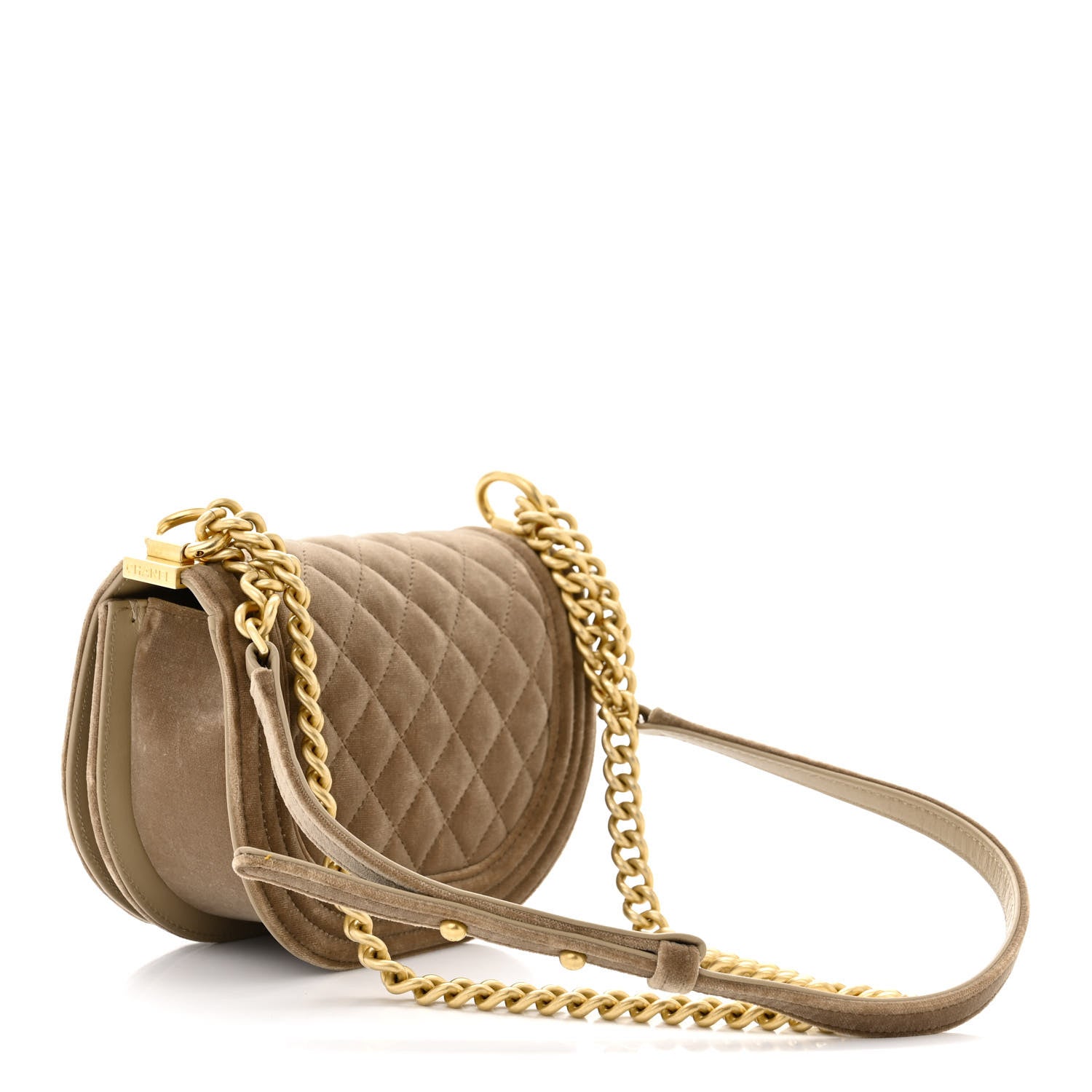 Chanel Velvet Quilted Small Boy Messenger Bag Beige 3 of 10