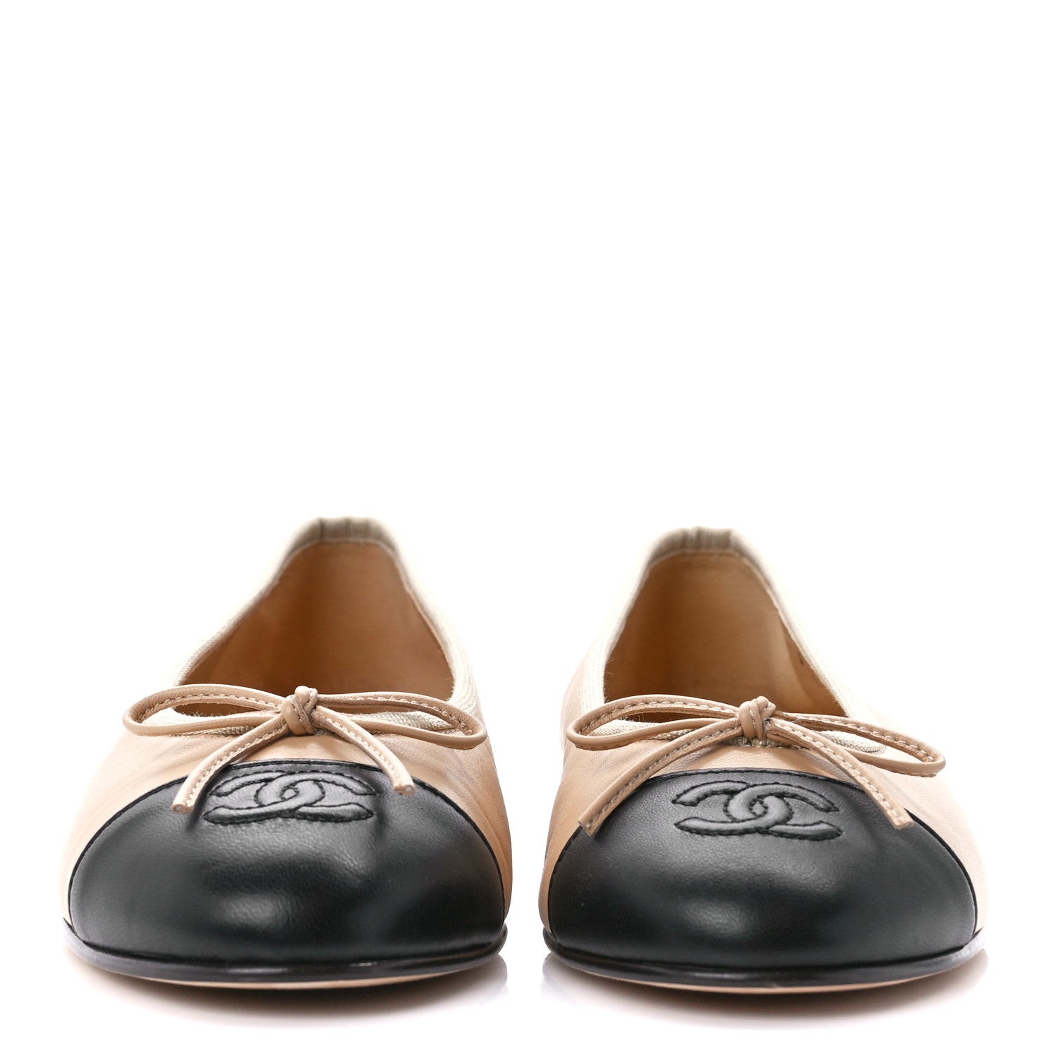 Chanel Lambskin Cap Toe CC Ballerina Flats 37 Beige Black 2 of 9