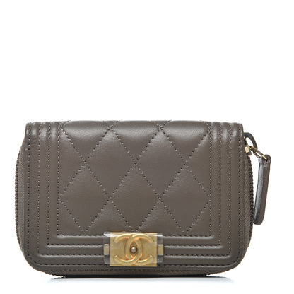 Chanel Lambskin Quilted Boy Zip Around Coin Purse Wallet Khaki 1 of 8