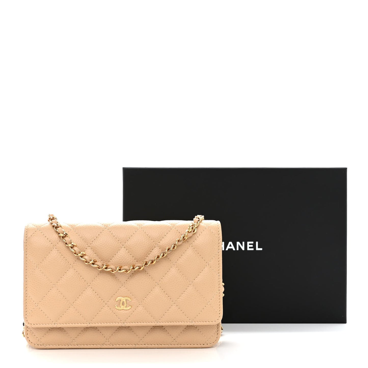 Caviar Quilted Wallet On Chain WOC Beige