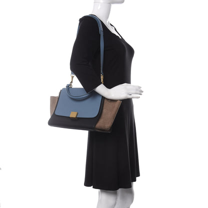 Celine Bullhide Calfskin Grained Nubuck Small Tri-Color Trapeze Medium Blue 3 of 10