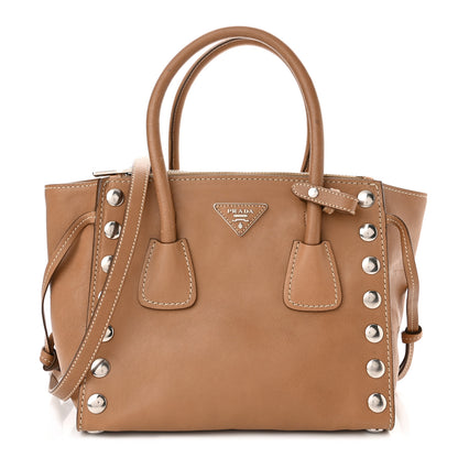 Prada Glace Calf Studded Twin Pocket Tote Caramel 1 of 11