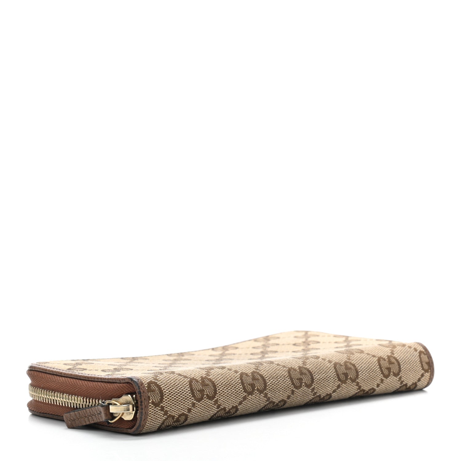 Gucci Monogram Dollar Calfskin Zip Around Wallet Beige Ebony Tabacco 4 of 10