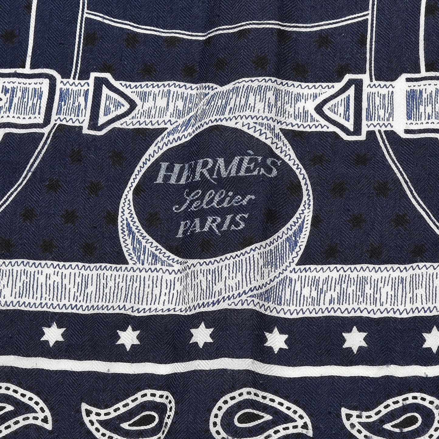 Silk Cashmere Grand Manege Bandana Shawl 140 Marine Blanc