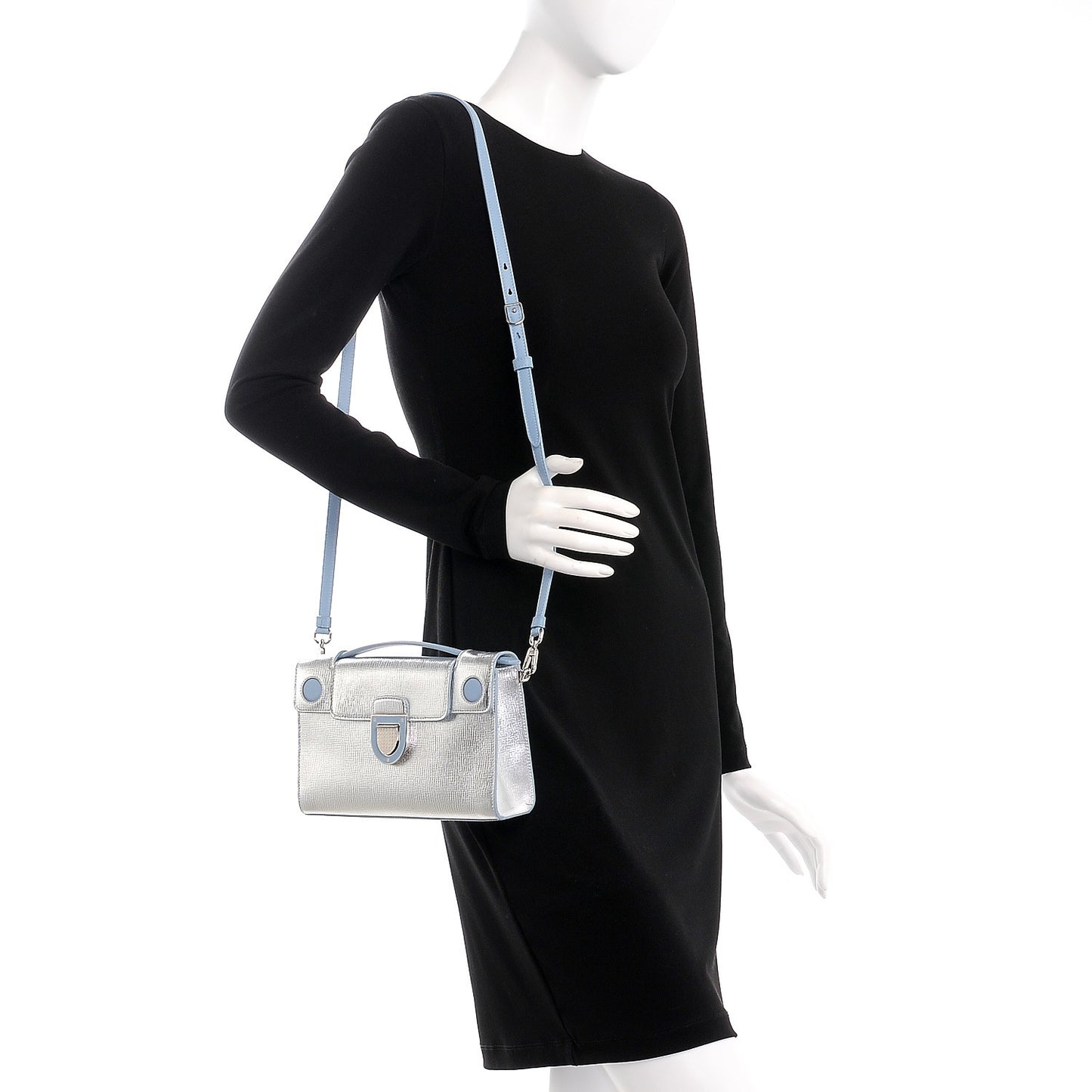 Metallic Grained Calfskin Diorever Clutch Silver