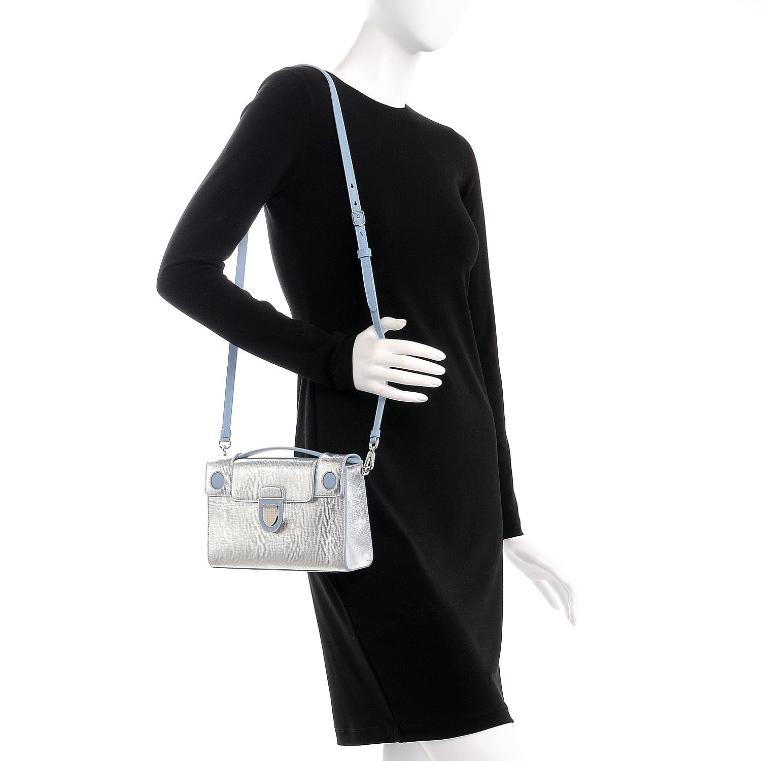 Christian Dior Metallic Grained Calfskin Diorever Clutch Silver 2 of 7