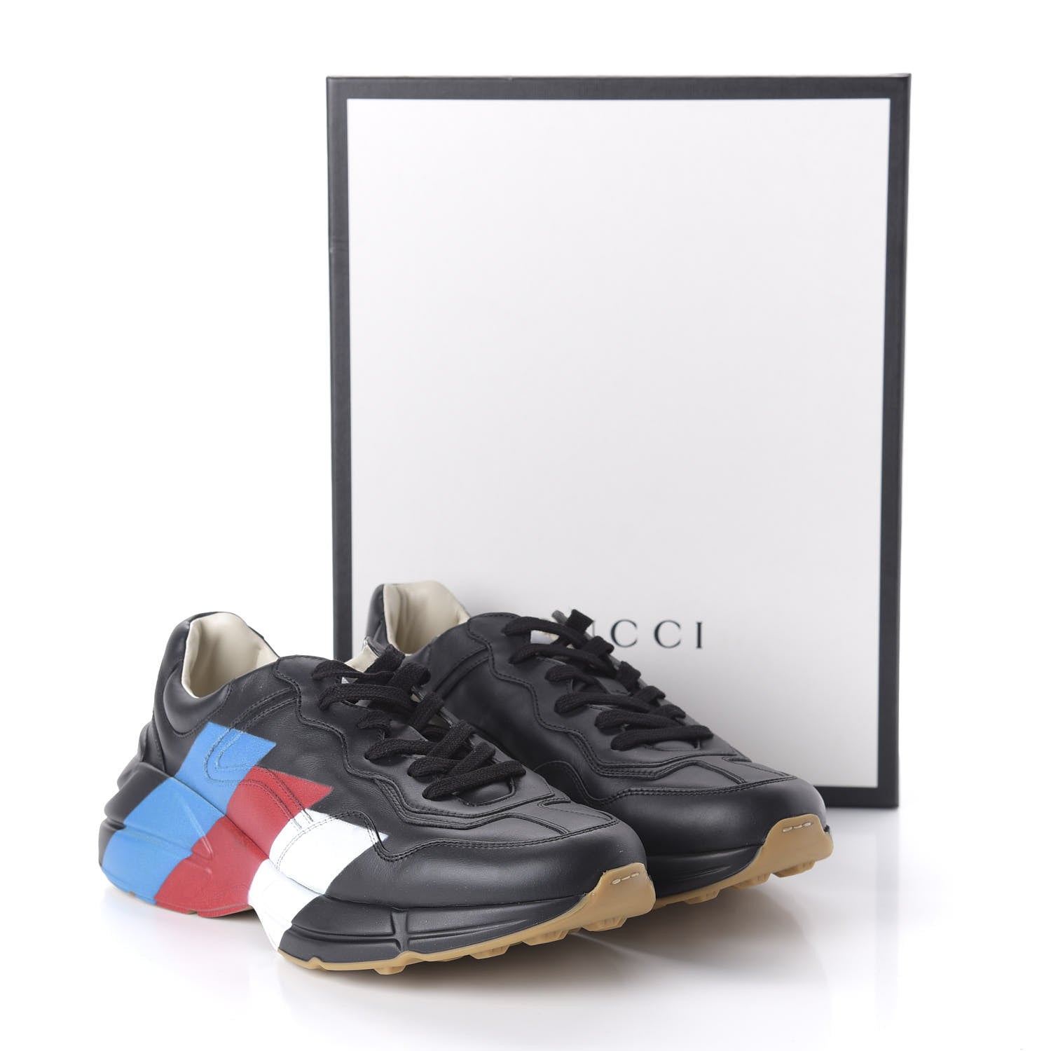 Gucci Calfskin Web Printed Mens Rhyton Sneakers 10.5 Black 9 of 9