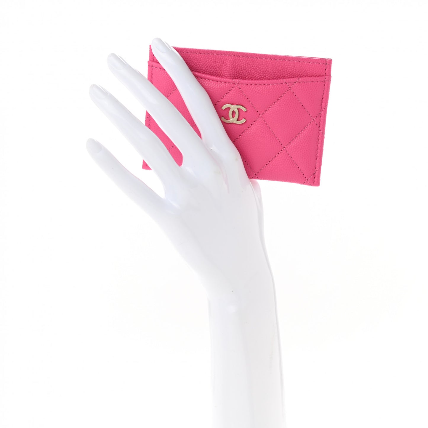 Caviar Quilted Card Holder Dark Pink