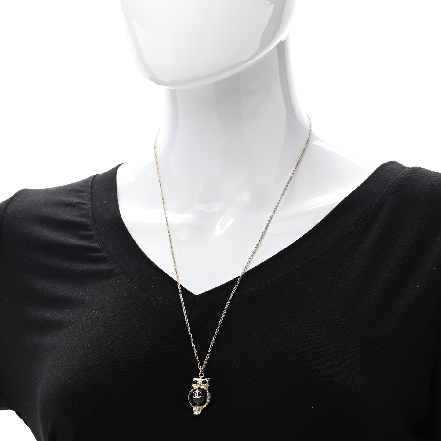 Resin Pearl CC Owl Necklace Gold Black