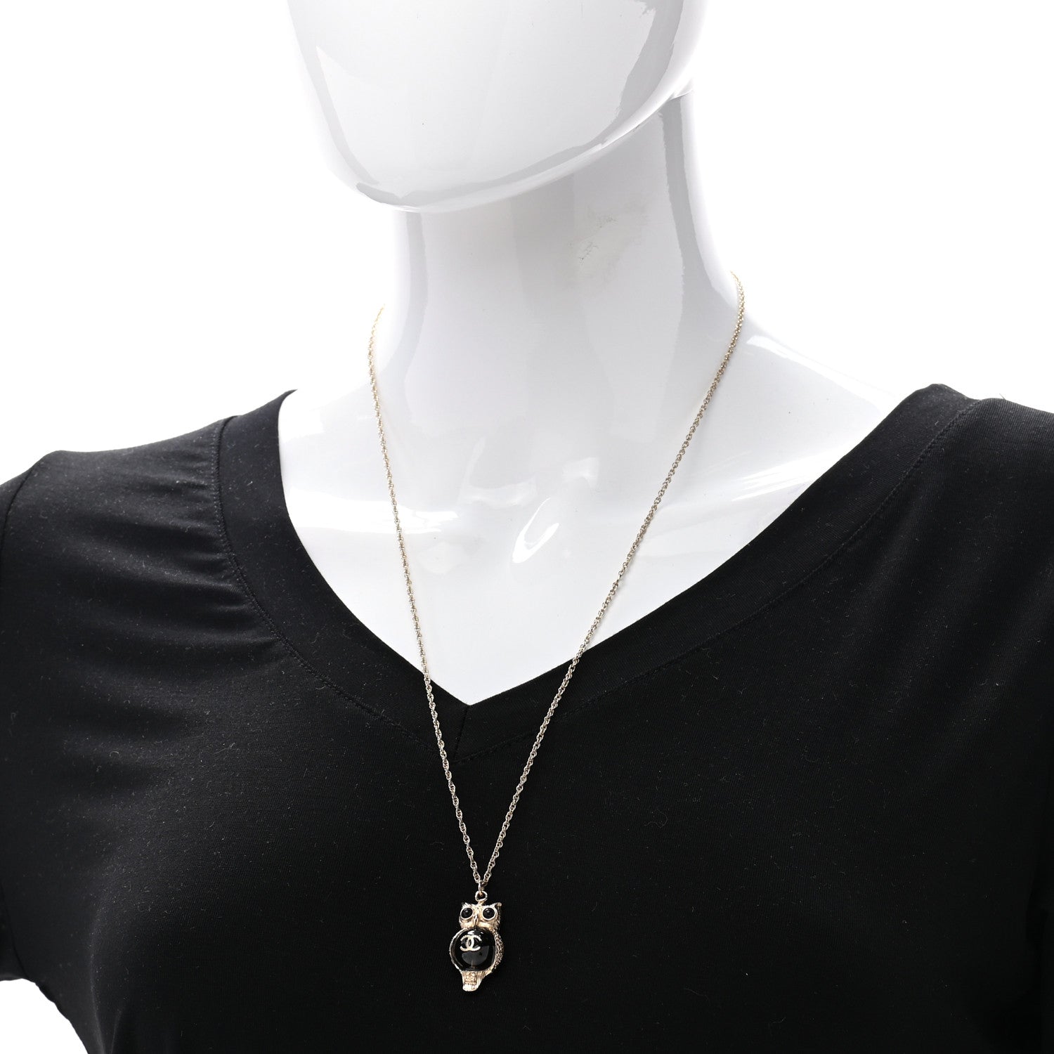 Chanel Resin Pearl CC Owl Necklace Gold Black 2 of 6