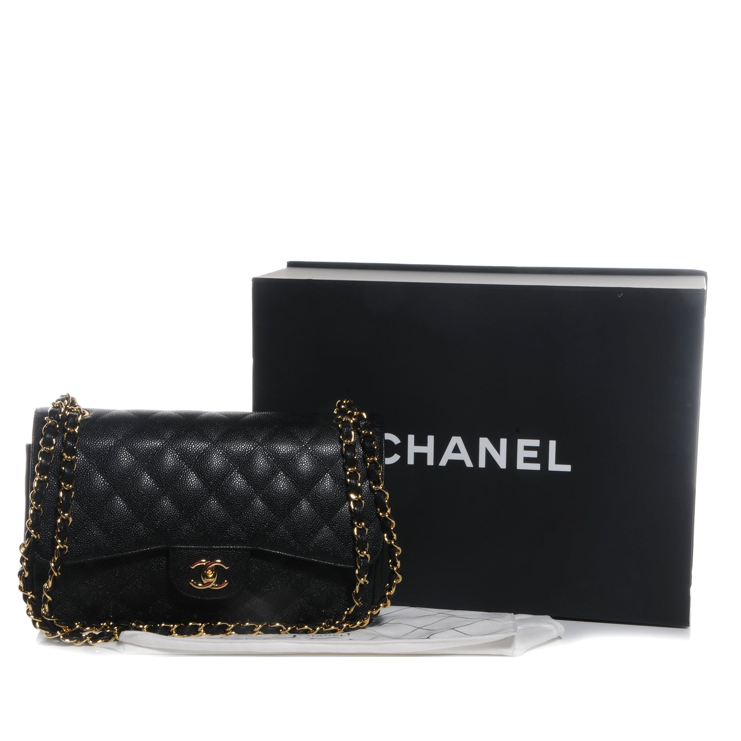 Caviar Quilted Jumbo Double Flap Black