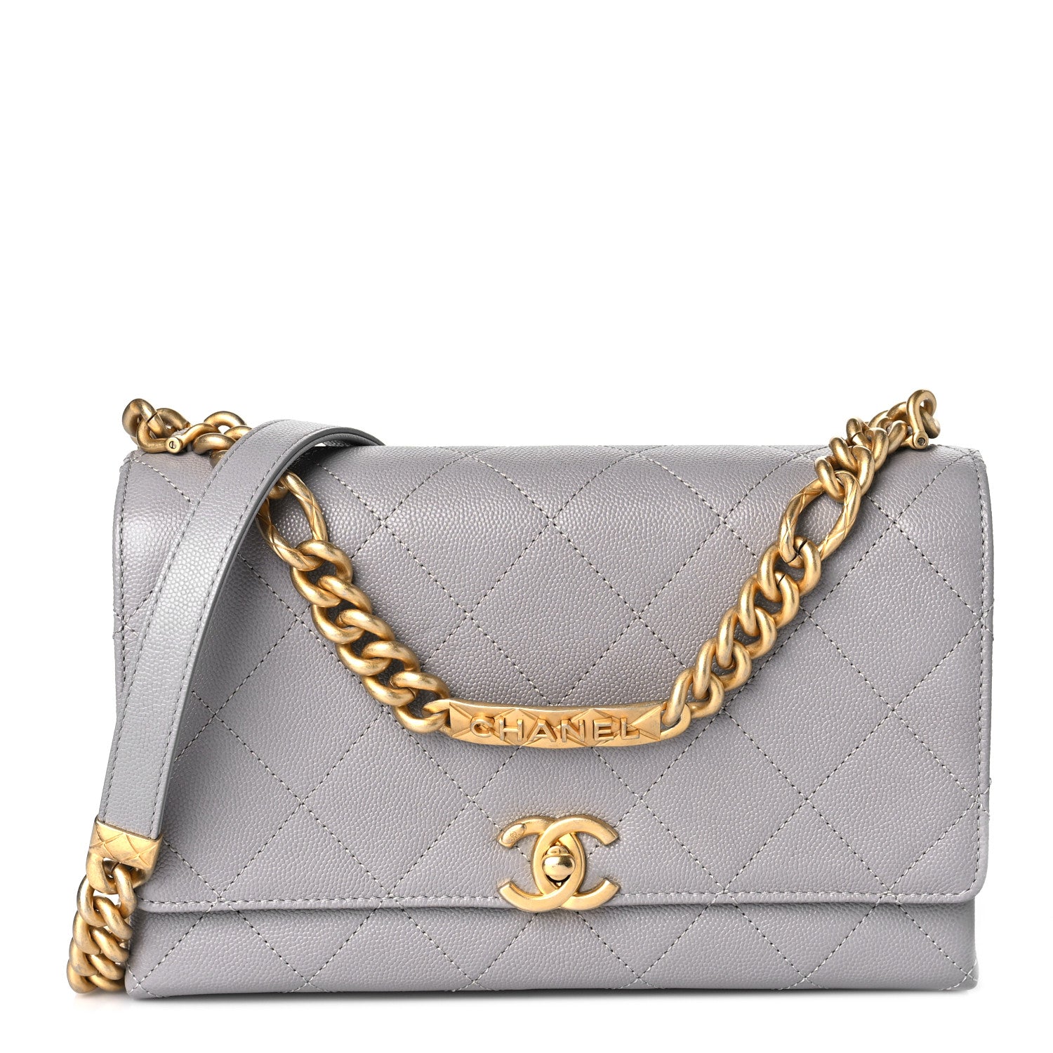 Chanel Caviar Quilted Bracelet On Chain Flap Grey 1 of 9