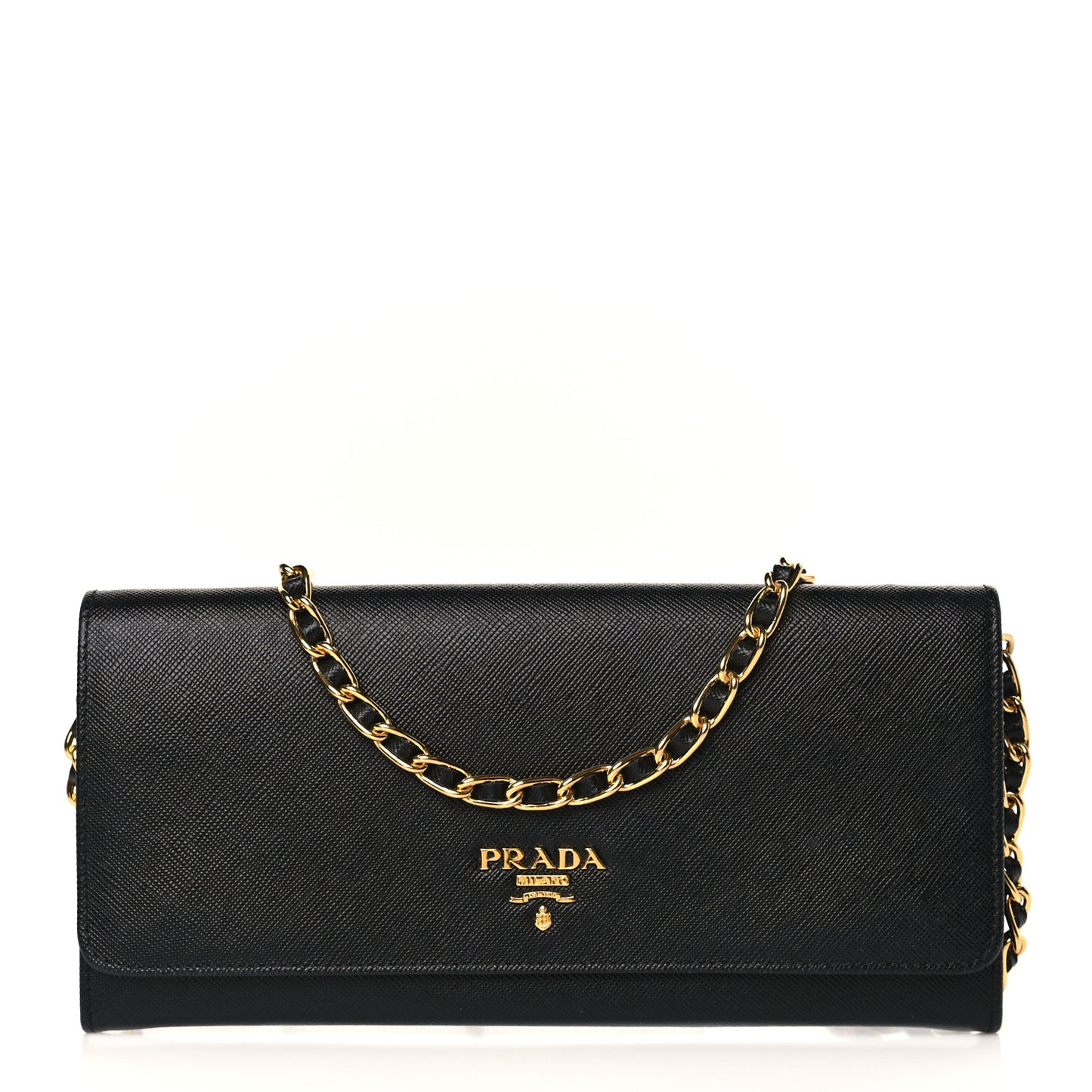 Saffiano Metal Oro Chain Wallet Black