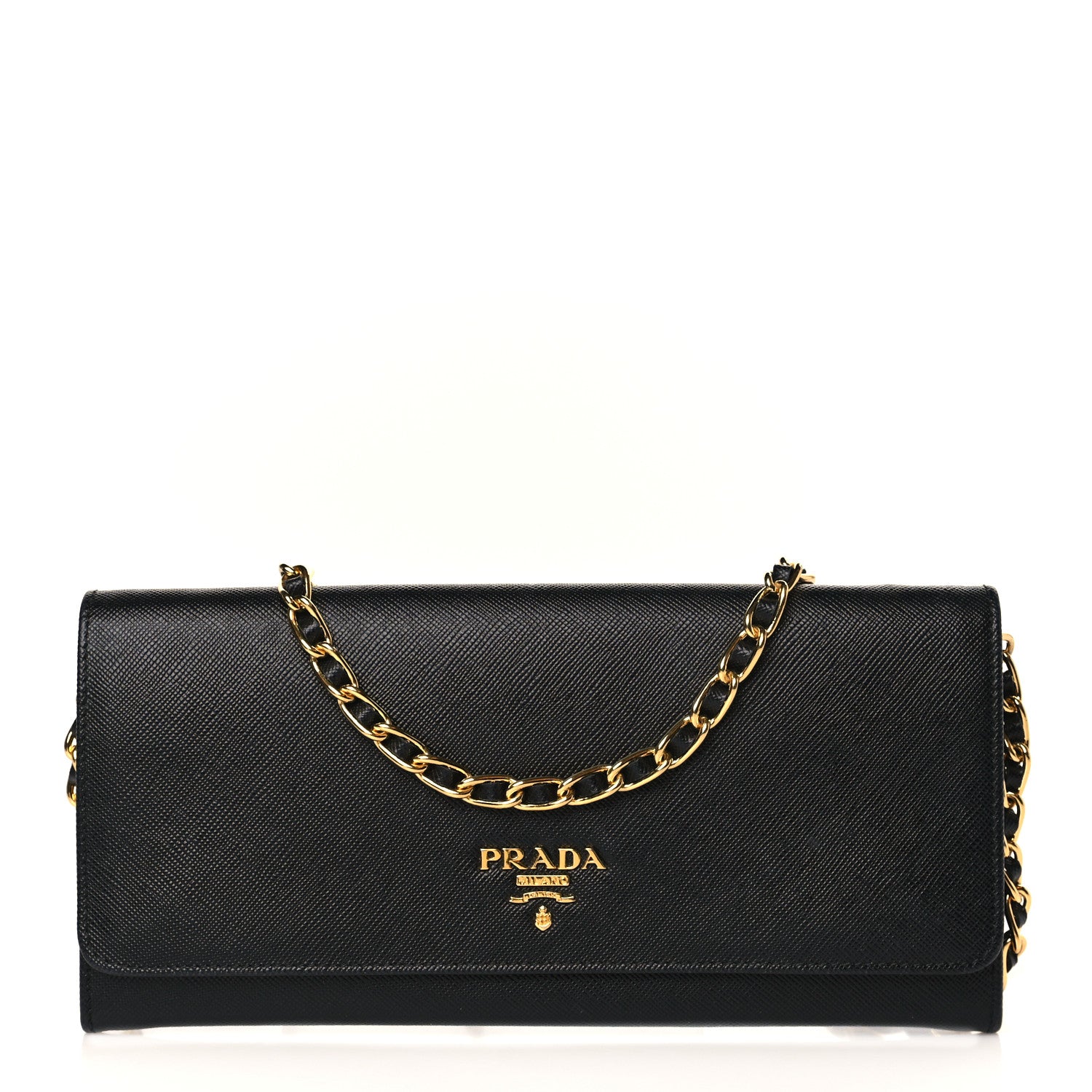 Prada Saffiano Metal Oro Chain Wallet Black 1 of 10