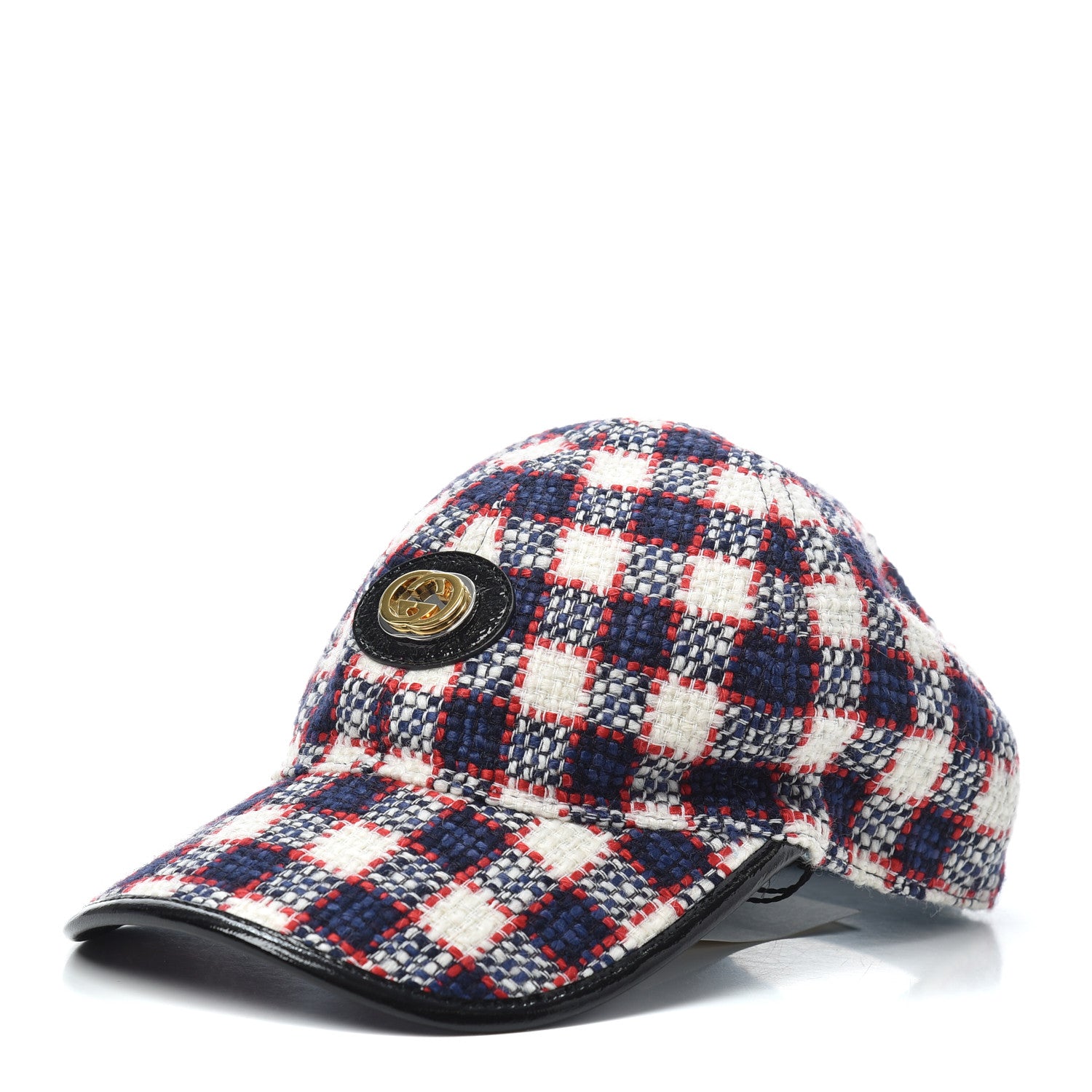 Gucci Vintage Tweed Check Baseball Hat M White Hibiscus Red Marine 1 of 5