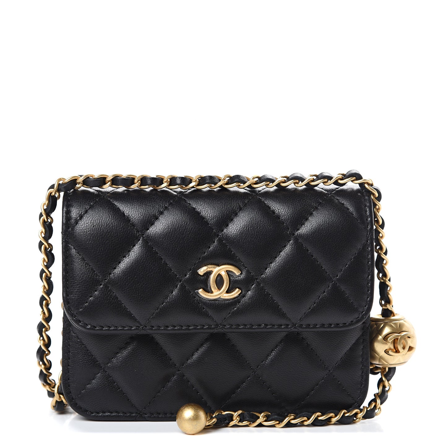 Lambskin Quilted Pearl Crush Clutch With Chain Black