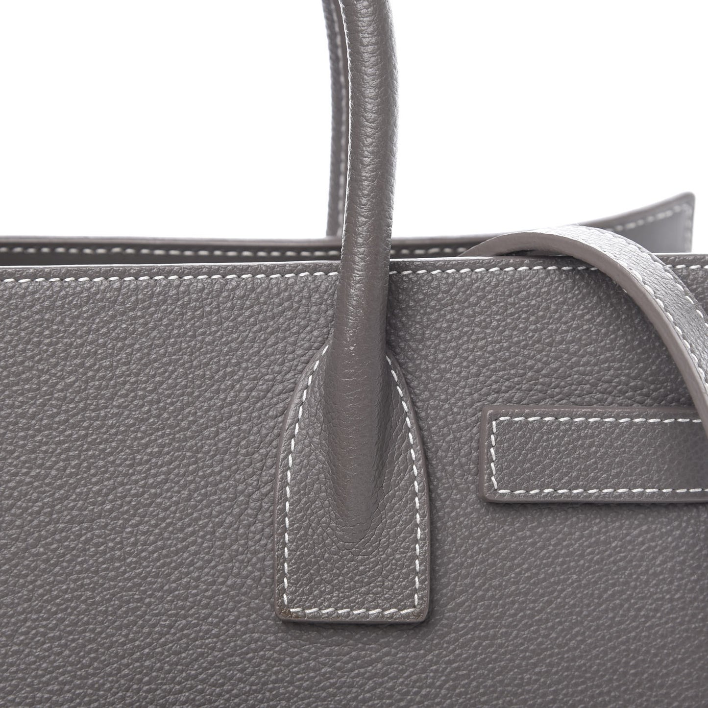 Grained Calfskin Topstich Baby Sac De Jour Fog