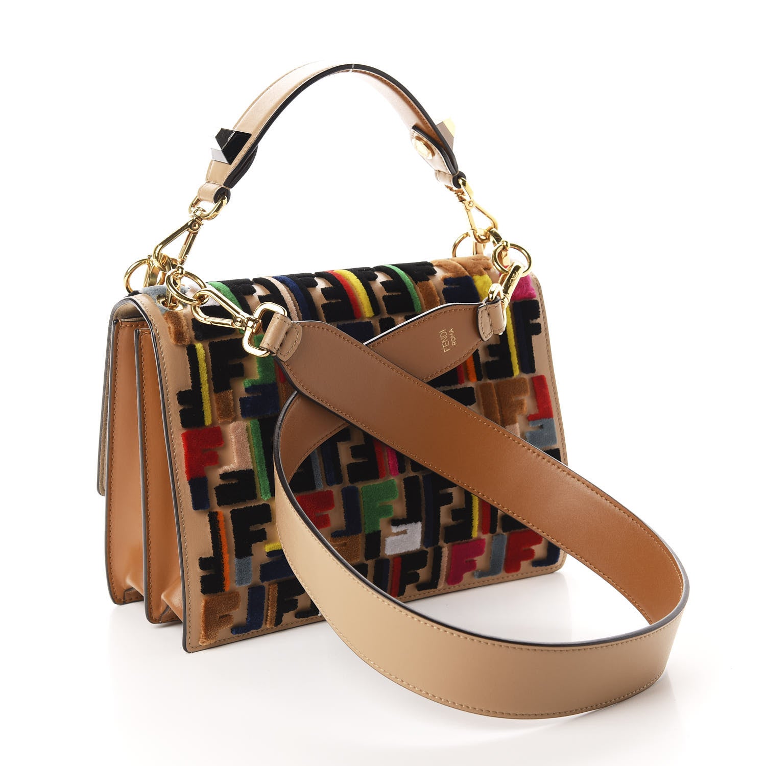 Fendi Vitello Liberty Velvet FF Multicolor Kan I Shoulder Bag Multicolor Cuoio 3 of 12