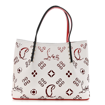 Christian Louboutin Calfskin Loubinthesky Small Perforated Cabarock Spikes Tote Snow 1 of 9