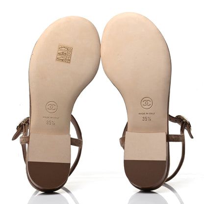 Chanel Suede Calfskin Thong Sandals 35.5 Beige 4 of 7