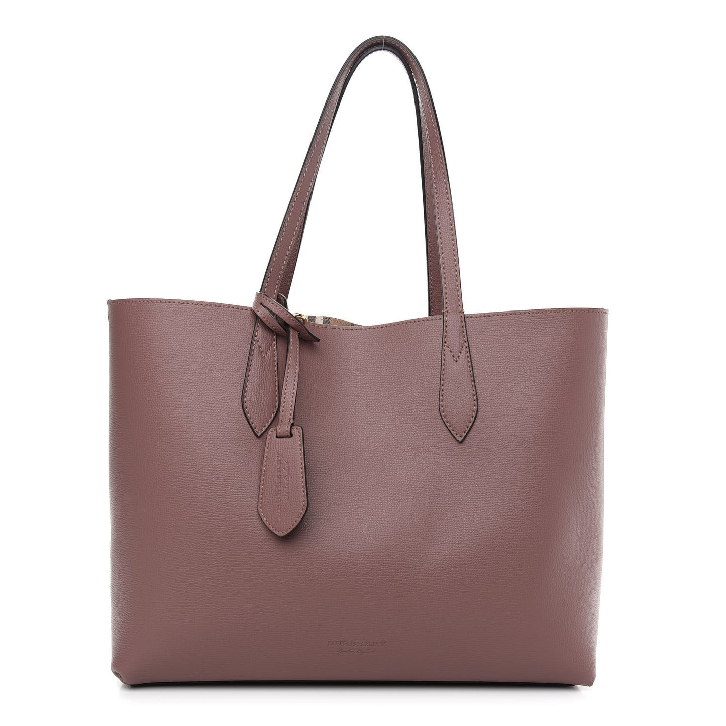Grainy Calfskin Haymarket Check Medium Reversible Tote Dusty Pink