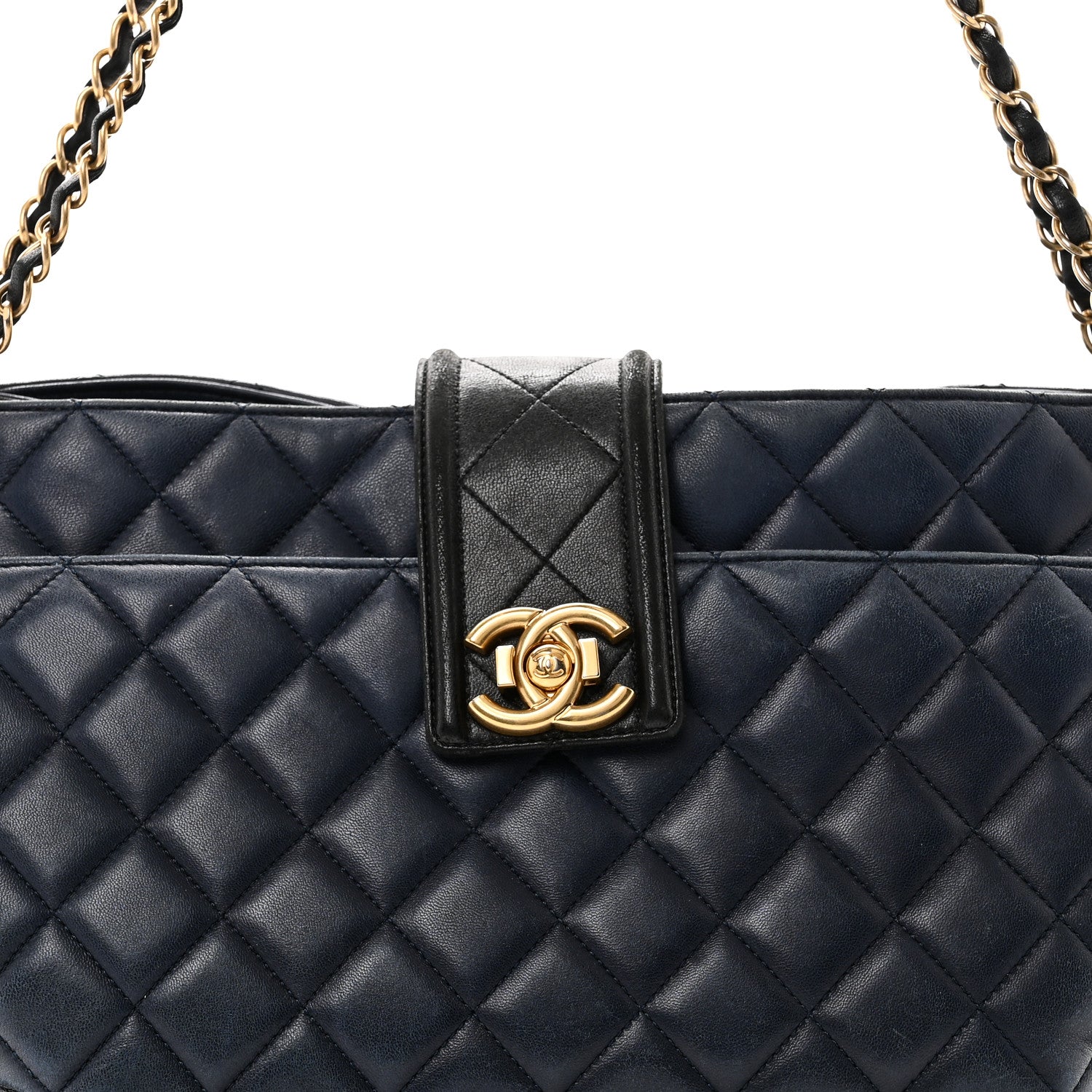 Chanel Lambskin Quilted Elegant CC Shopping Tote Navy Black 8 of 10