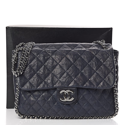 Chanel Washed Lambskin Quilted Chain Around Maxi Flap Dark Navy Blue 11 of 11
