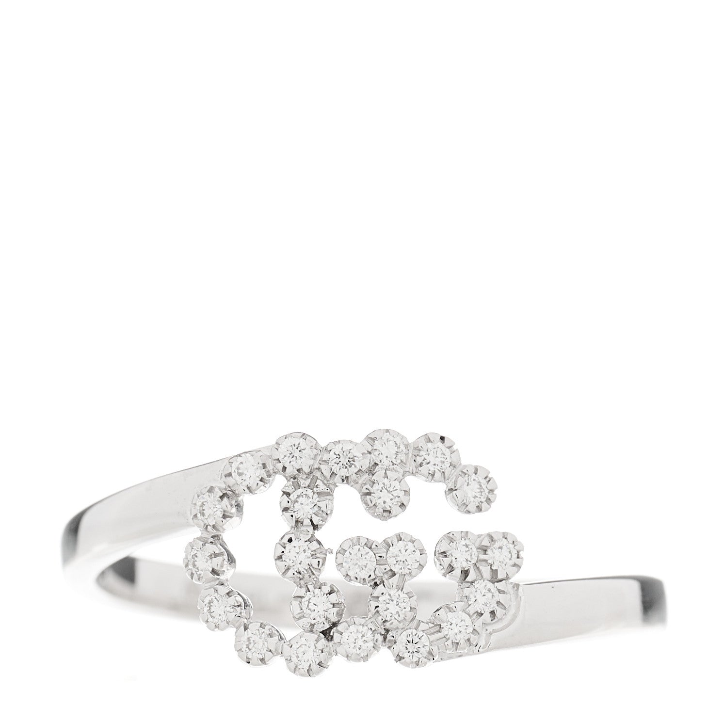 Gucci 18K White Gold Diamond Running Double G Ring 54 7 1 of 6