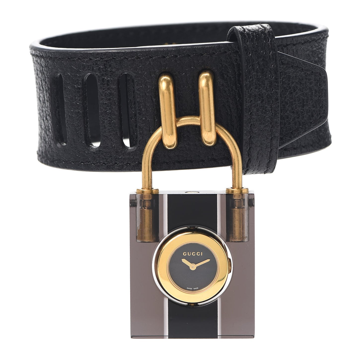 Stainless Steel Calfskin 17mm Twirl Lock Quartz Watch Black