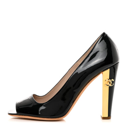 Chanel Patent Calfskin CC Open Toe Pumps 39 Black 1 of 8