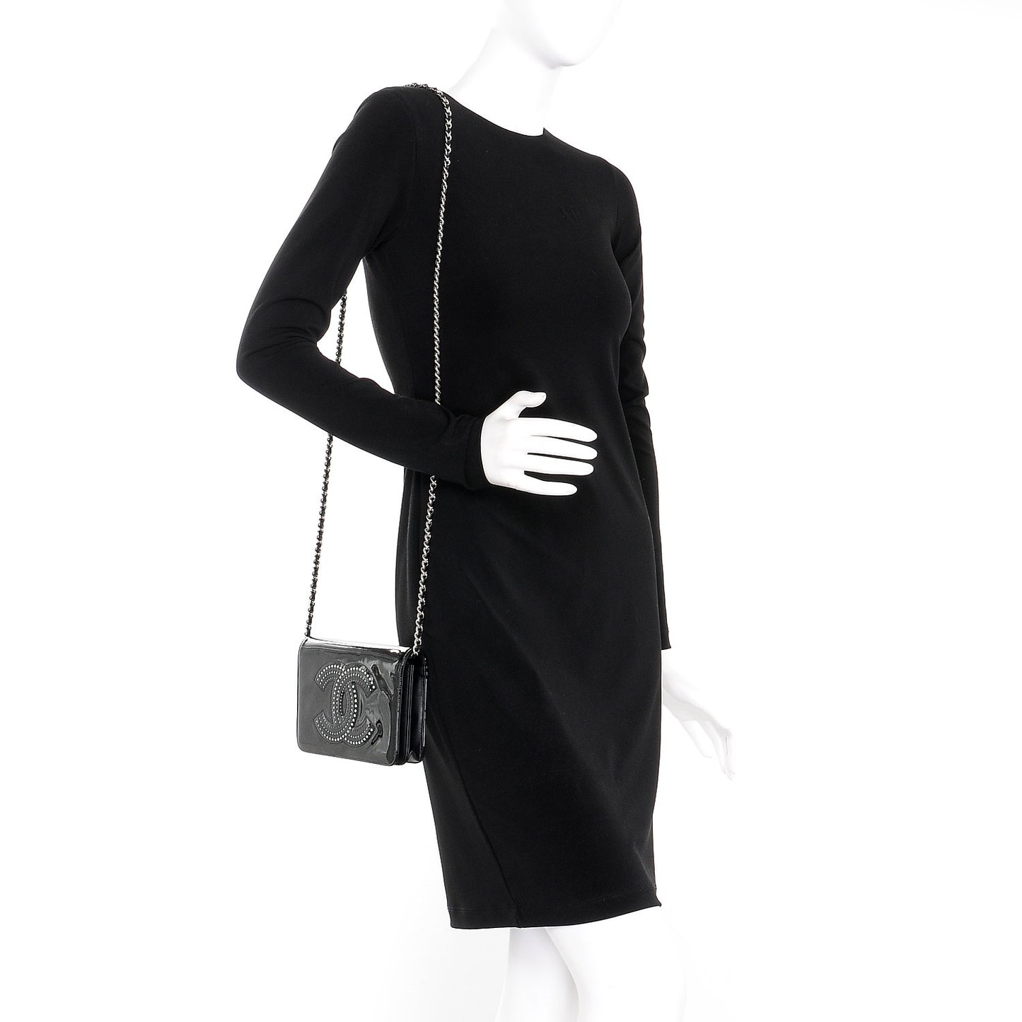 Patent Strass Wallet On Chain WOC Black