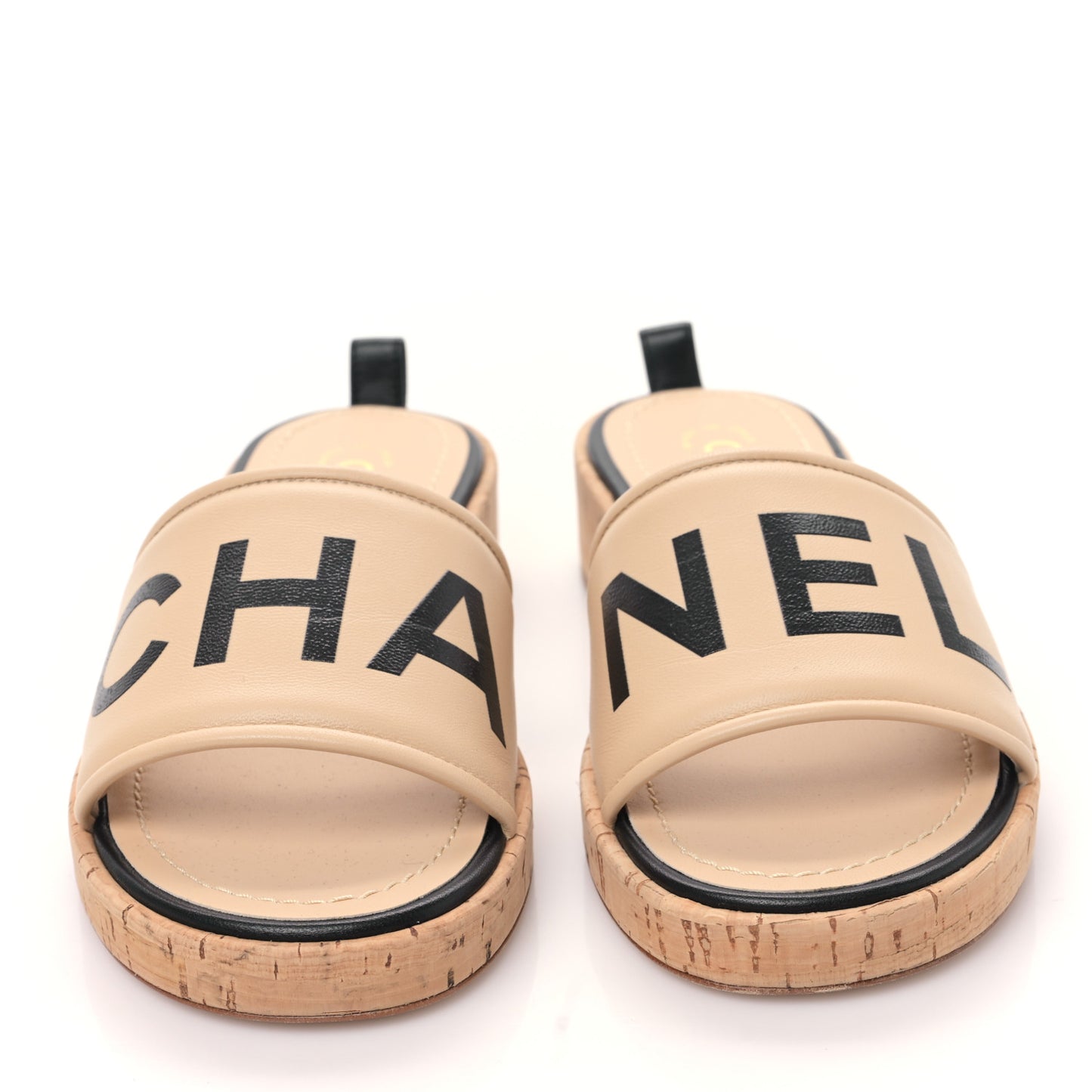 Calfskin Cork Logo Mule Sandal 38 Beige Black