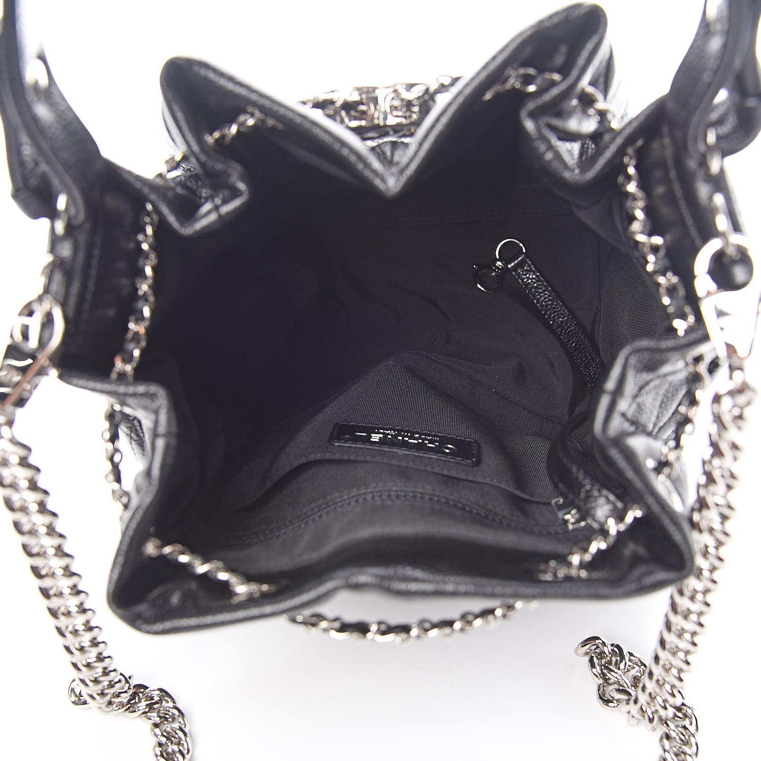 Chanel Grained Calfskin Quilted CC Chain Bucket Drawstring Bag Black 5 of 11