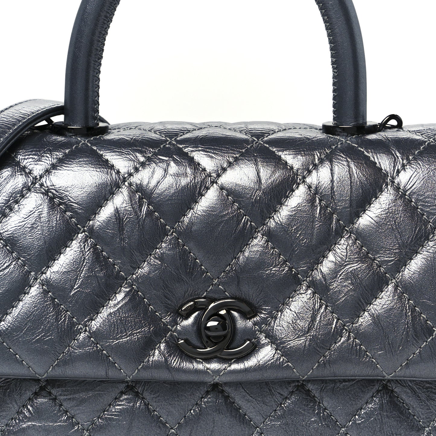 Metallic Aged Calfskin Quilted Mini Coco Handle Flap Charcoal