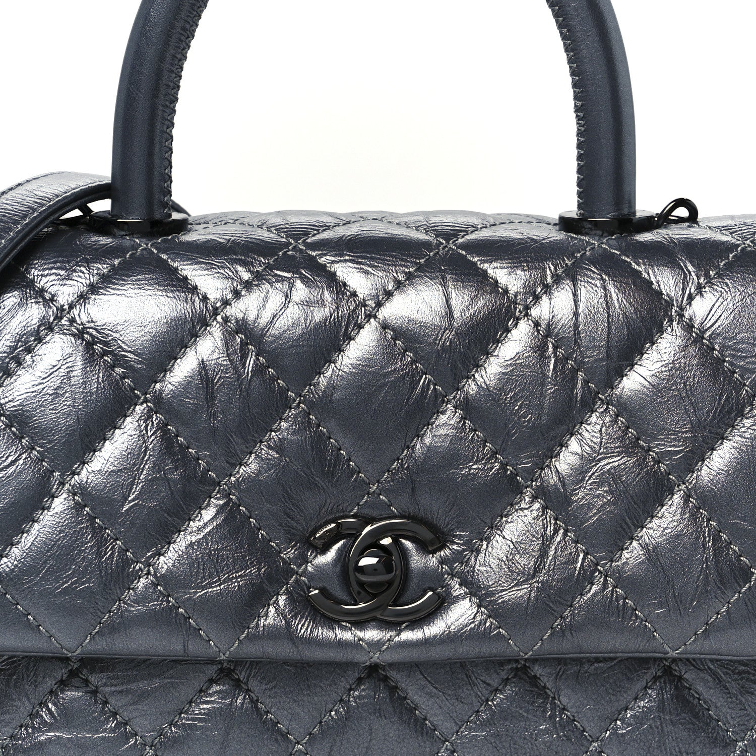 Chanel Metallic Aged Calfskin Quilted Mini Coco Handle Flap Charcoal 9 of 12