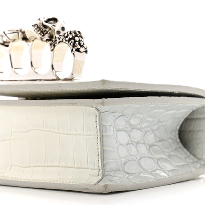 Alexander McQueen Calfskin Shiny Crocodile Embossed Mini Ombrè Jeweled Satchel Ivory Grey 9 of 12