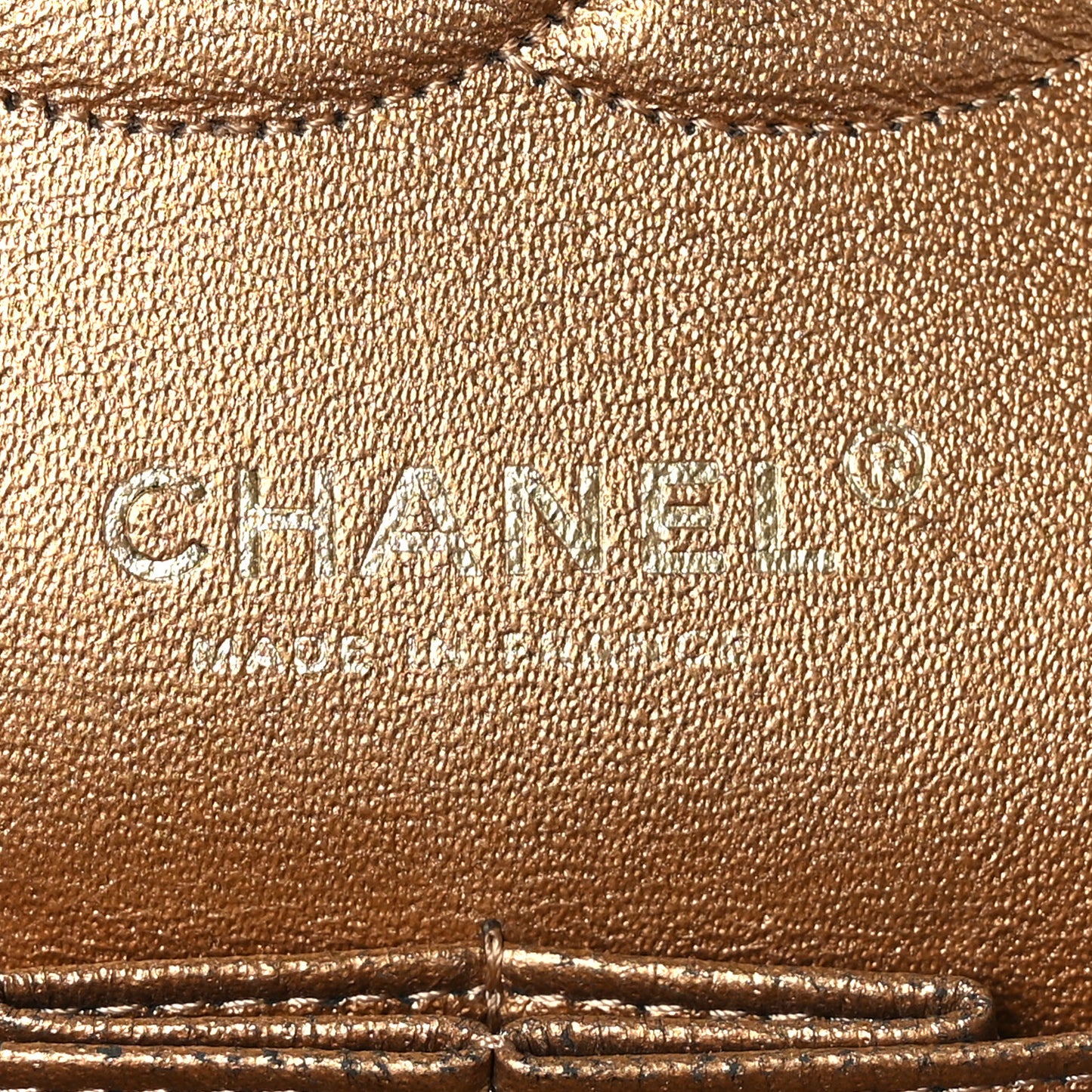 Metallic Crackled Calfskin Quilted Medium Double Flap Dark Gold