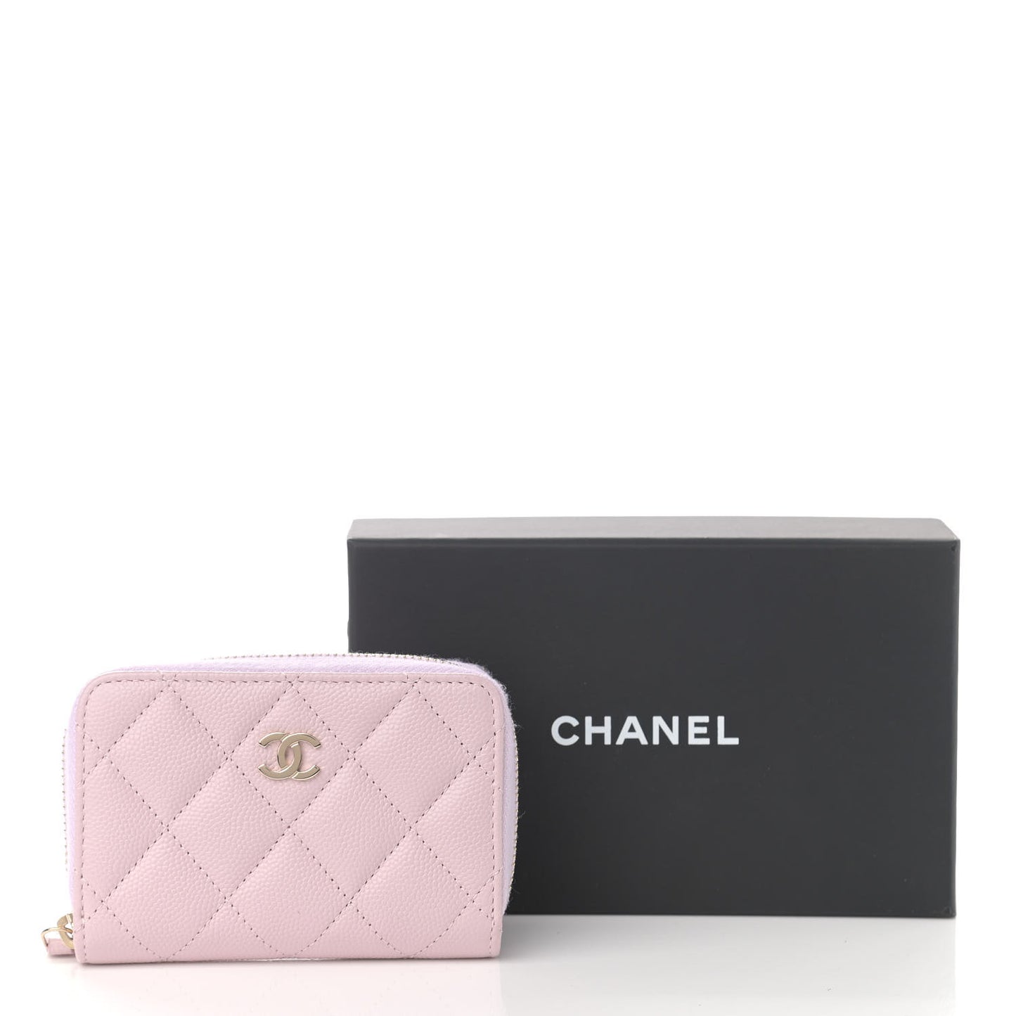 Caviar Quilted Zip Coin Purse Light Pink