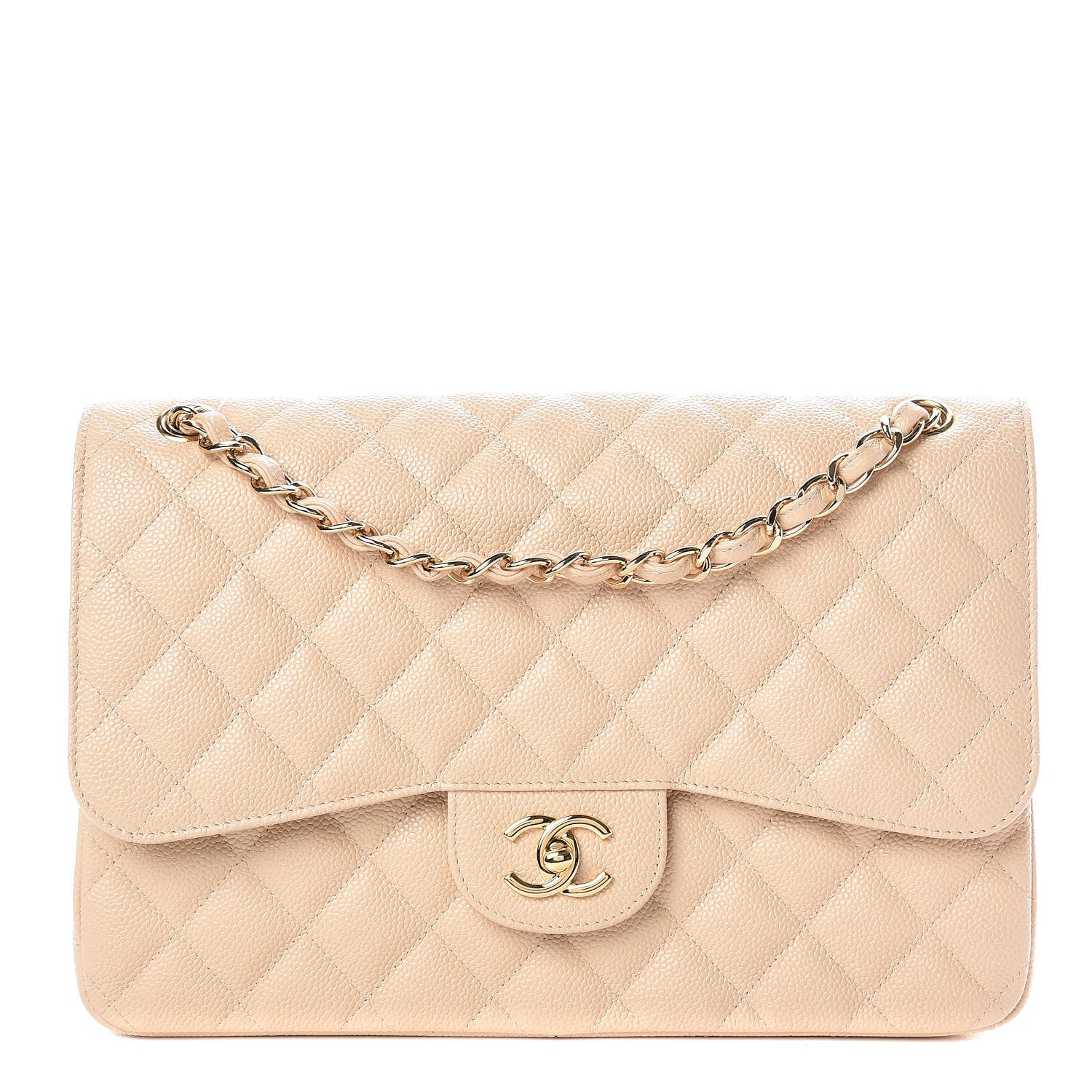 Chanel Caviar Quilted Jumbo Double Flap Light Beige 1 of 10