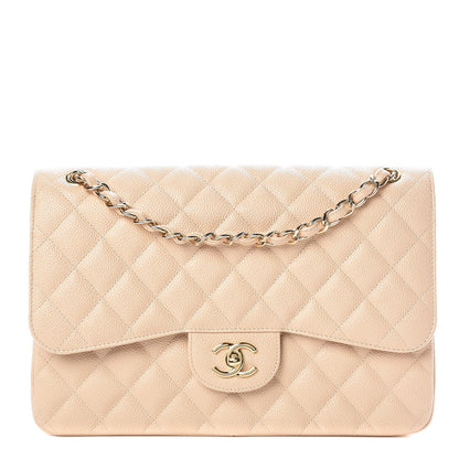 Chanel Caviar Quilted Jumbo Double Flap Light Beige 1 of 10