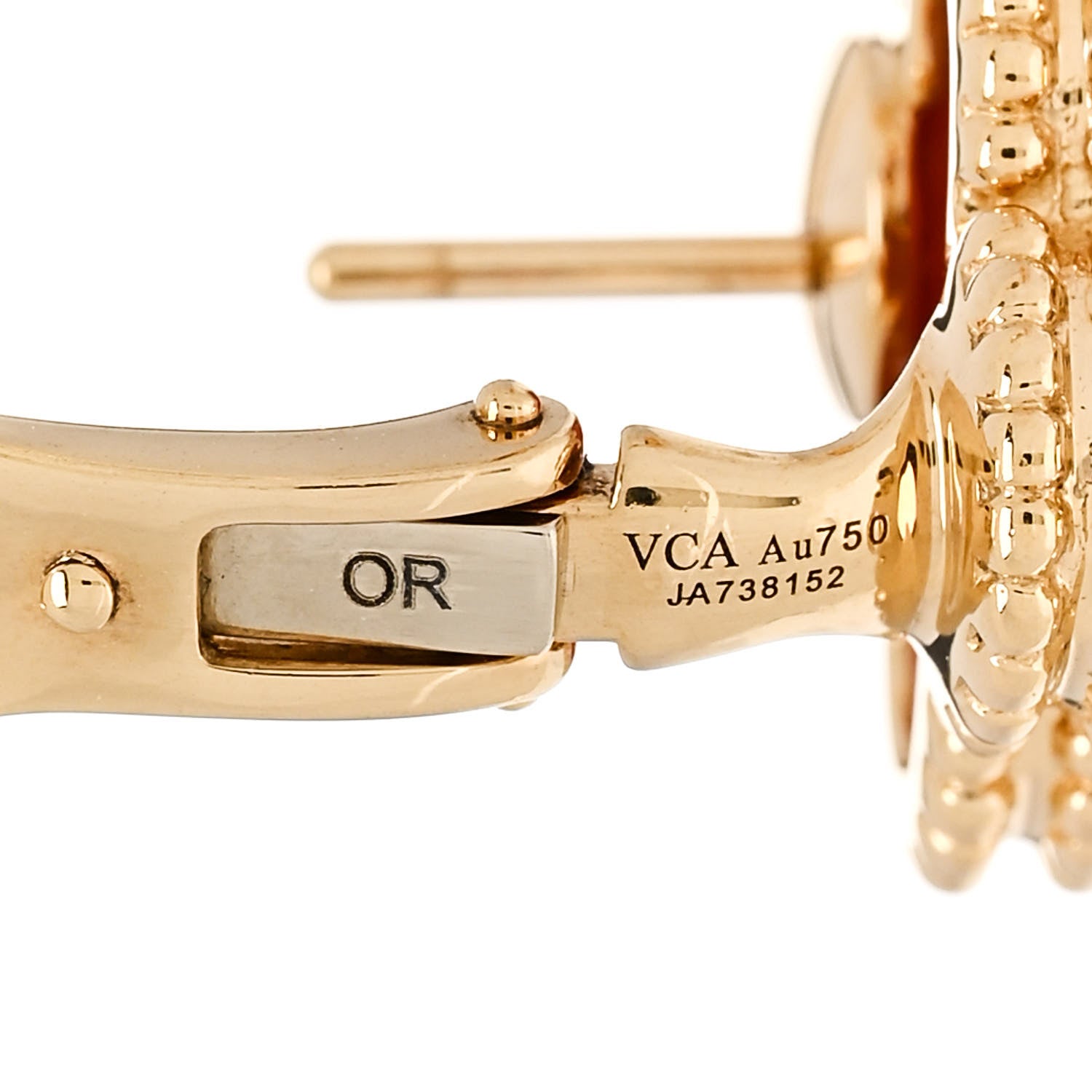 Van Cleef & Arpels 18K Yellow Gold Carnelian Vintage Alhambra Earrings 4 of 5