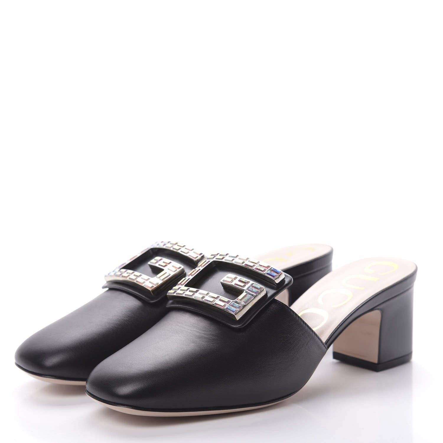 Gucci Malaga Kid Crystal Square G Madelyn Mules 36.5 Black 3 of 10